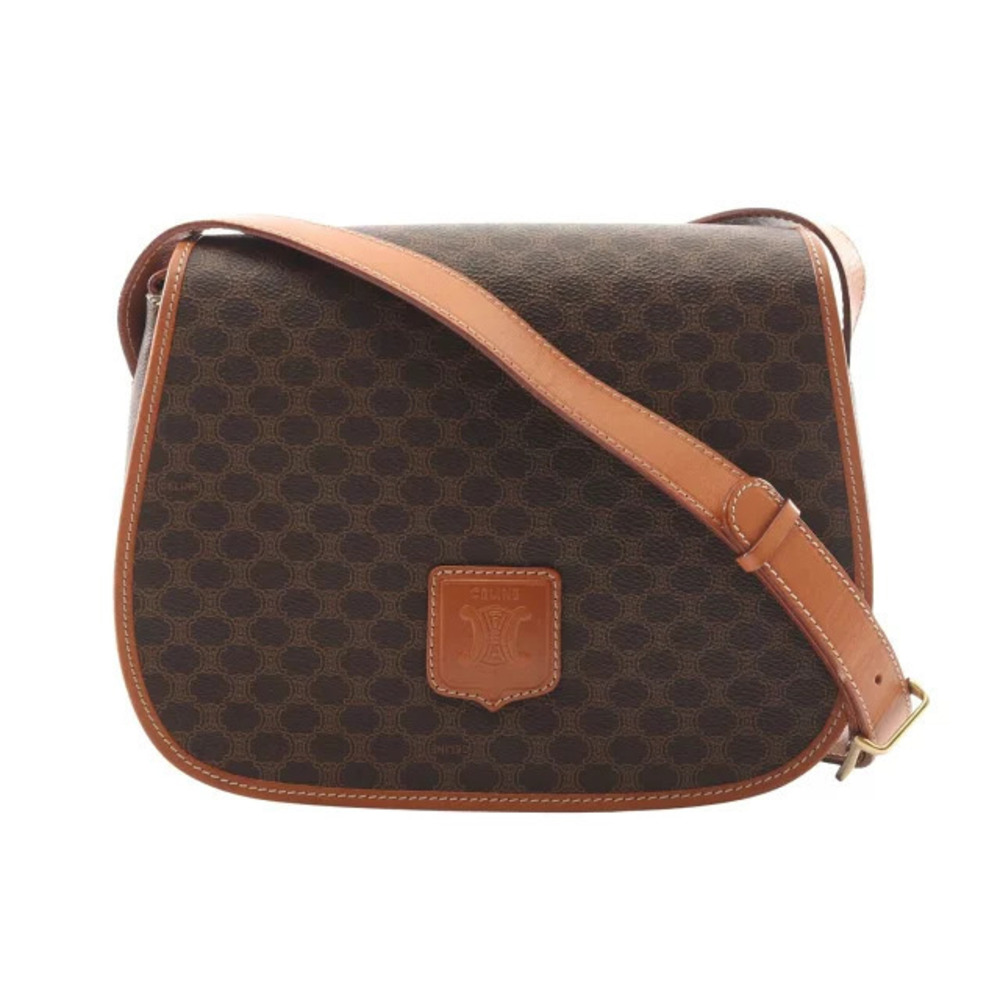 Celine Macadam Shoulder Bag Canvas Leather Brown